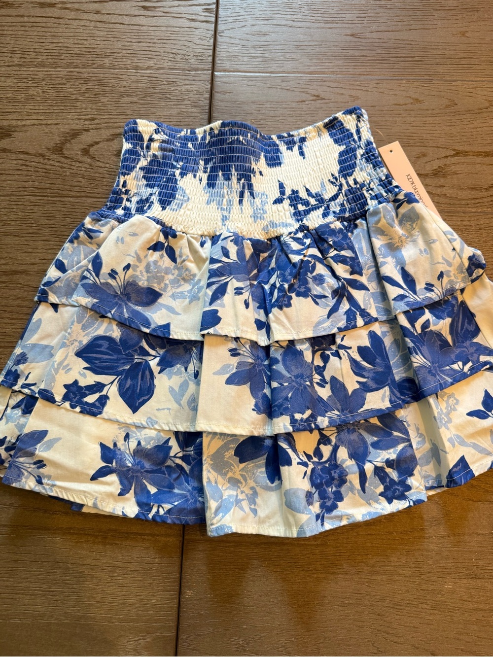 Aqua Blue & White Floral Tiered Mini Skirt